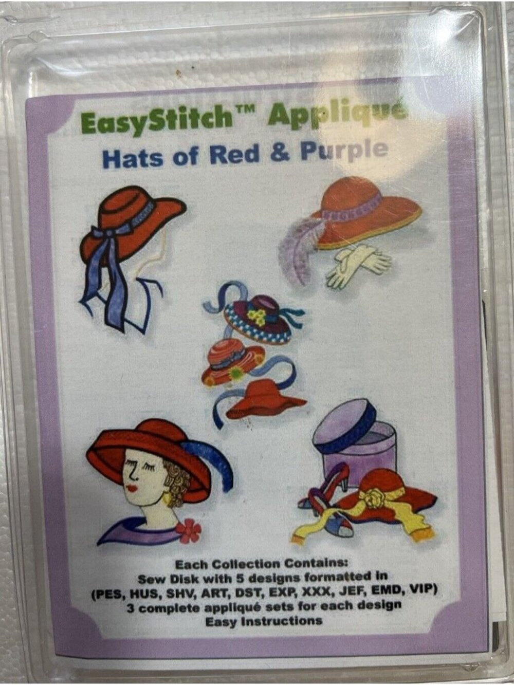 Dalco Easy Stitch Applique Machine Embroidery Disk Hats of Red & Purple